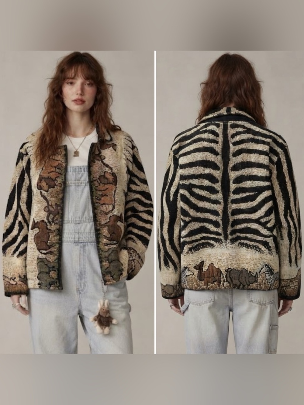 Sugar Street Weavers Women Tapestry Cotton Safari Animals Vintage Sweater Jacket